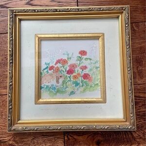 Sweet Bunny Floral Art Print in Gold Frame!🌺